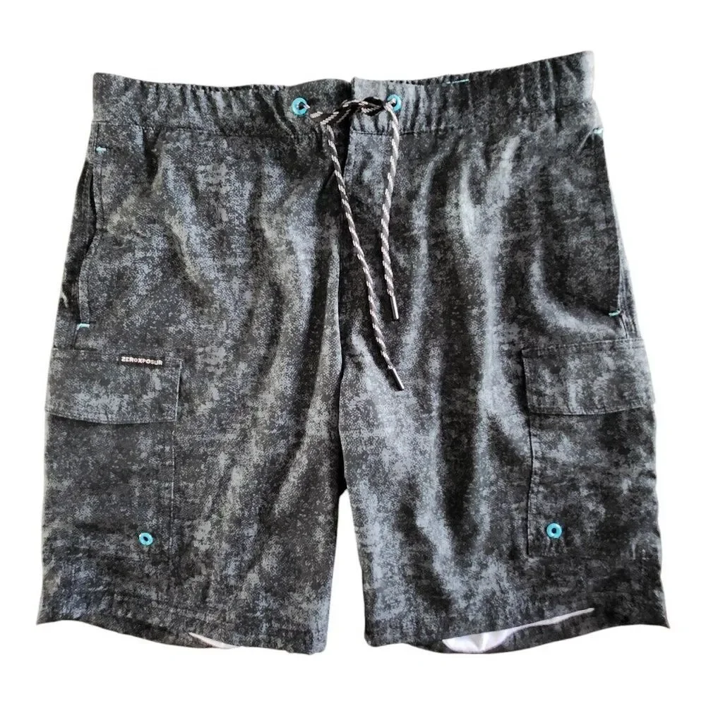 NWOT ZeroXposur Men's UPF 50+  Protection Liner Swim Trunks Black Spray‎ Medium